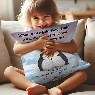 Custom Couple Pillow - When A Peguin Find A Partner - Personalized Gifts For Husband, Wife, Girlfriend, Boyfriend image 5