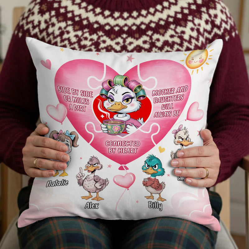 Custom Pillow - Side By Side Or Miles Apart Mother And Daughter - Personalized Gifts For Daughter, Family Members, Mother&