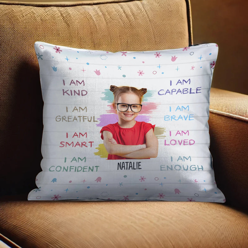 Custom Couple Pillow - I am Kind I am Greatful I am Smart I am Confident - Personalized Gifts For Daughter, Granddaughter, Mother&