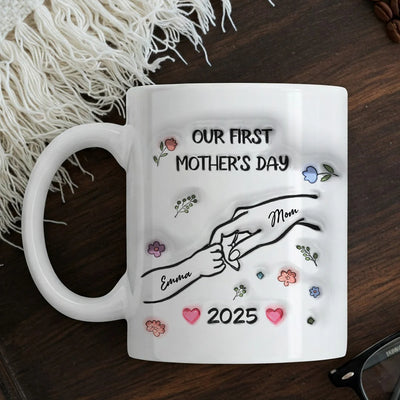 Custom Mug - Our First Mother's Day 3D Inflated Baby Holding Mum Hand - Personalized Mother's Day image 0