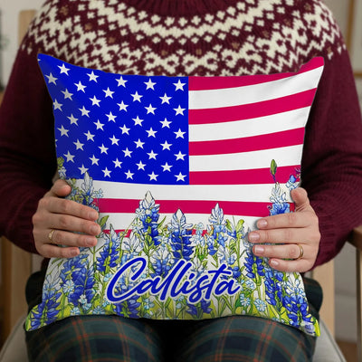 Custom Pillow - American Flag and Bluebonnet - Personalized 4th of July Day Gifts image 4