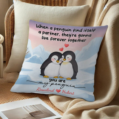 Custom Couple Pillow - When A Peguin Find A Partner - Personalized Gifts For Husband, Wife, Girlfriend, Boyfriend image 2