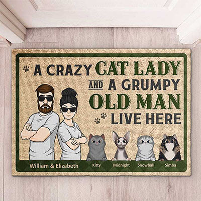 Funny Custom Cat Lover Doormat - Crazy Cat Lady and Grumpy Old Man - Gift For Cat Lovers, Pet Lovers
