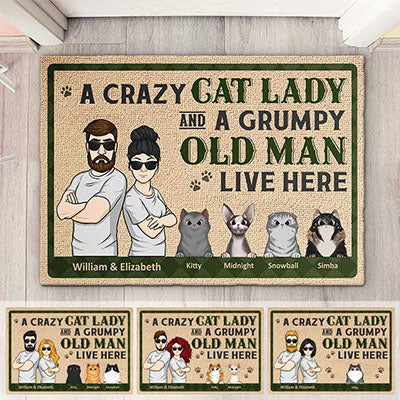 Funny Custom Cat Lover Doormat - Crazy Cat Lady and Grumpy Old Man - Gift For Cat Lovers, Pet Lovers