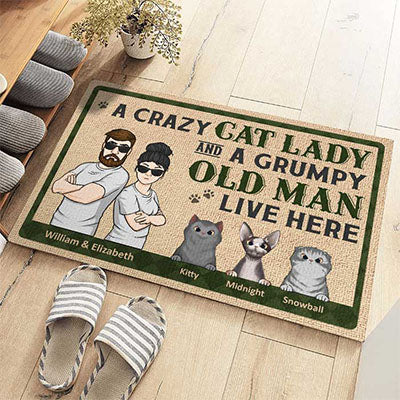 Funny Custom Cat Lover Doormat - Crazy Cat Lady and Grumpy Old Man - Gift For Cat Lovers, Pet Lovers