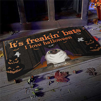 Personalized Halloween Mat - Cute Cat Design Doormat, Perfect Gift for Pet Owners