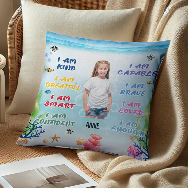 Custom Couple Pillow - I am Kind I am Greatful I am Smart I am Confident - Personalized Gifts For Daughter, Granddaughter, Mother&