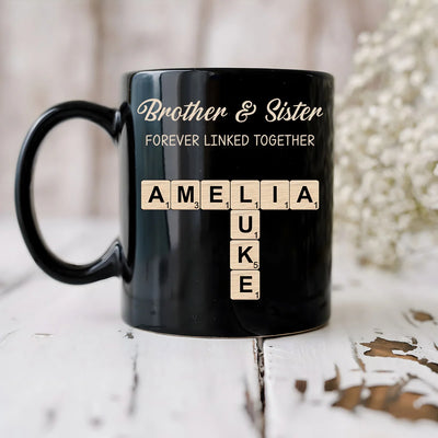 Custom Black Mug - Brothers & Sisters Forever Linked Together - Personalized Brothers, Sisters, Siblings, Family image 2